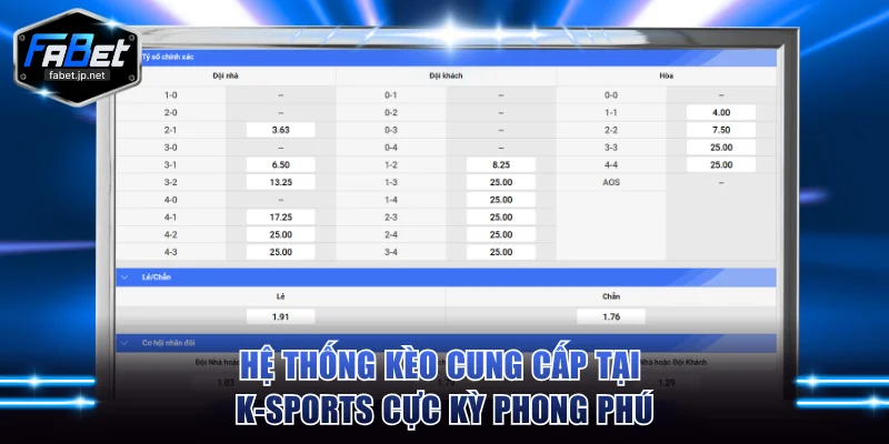 Hệ thống kèo cung cấp tại K-Sports cực kỳ phong phú